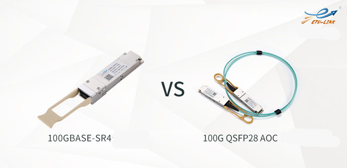 comparación entre 100GBASE-SR4 módulo óptico y 100G QSFP + AOC cable óptico activo